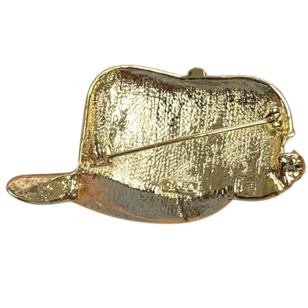 Signed AJC Fun Bad Hair Day Gold Tone Baseball Cap Hat Pin Brooch